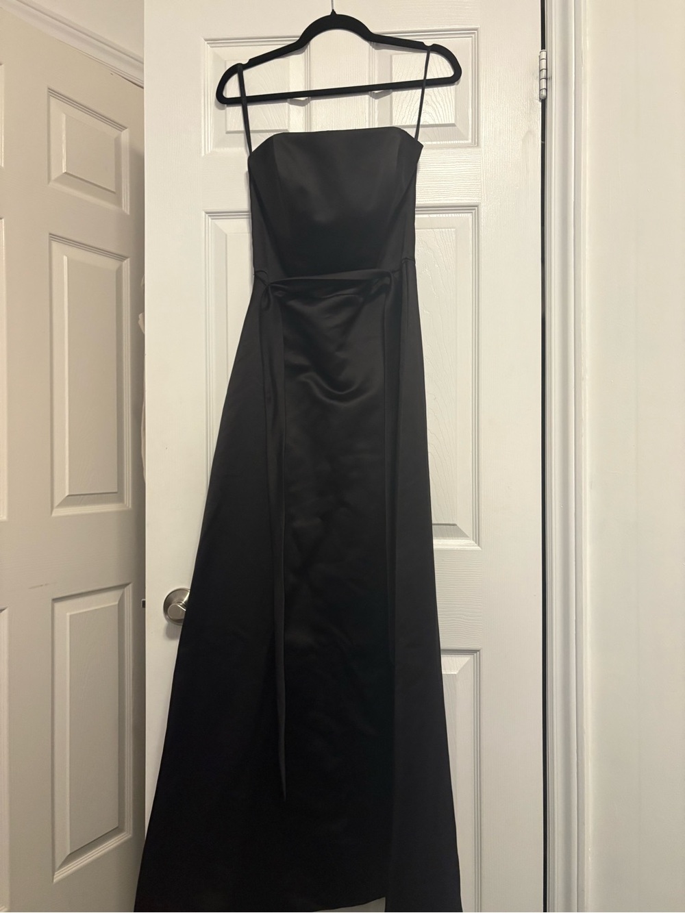 ALFRED SUNG Black Strapless Satin Evening Gown